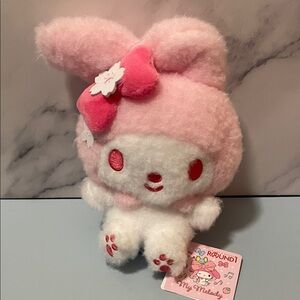 Sanrio My Melody Sakura Series Soft Pink & White Plush Dark Pink Bow Round 1 NWT